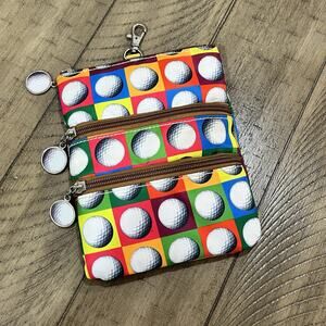 Sydney Love Golf Ball Print 3-Zip Golf Accessory Pouch Clip-On Golf Bag Organize